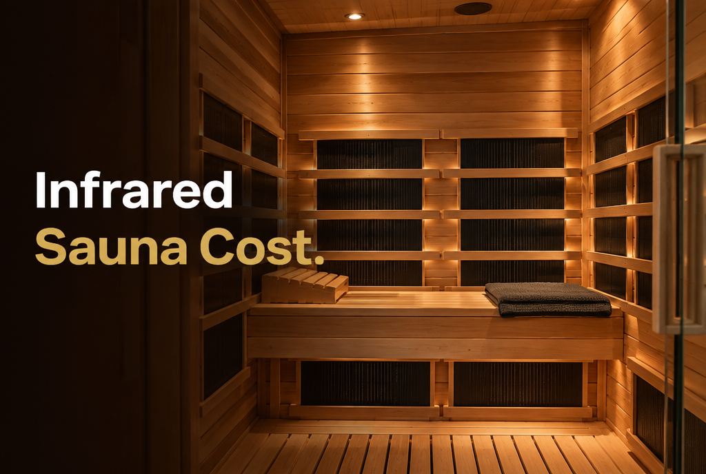 Modern infrared sauna cabin with carbon panels and cedar benches, illustrating infrared sauna cost