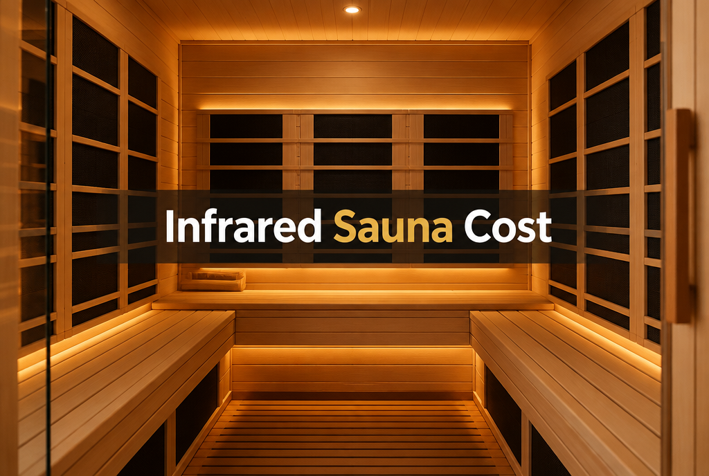 Modern infrared sauna cabin with carbon panels and cedar benches, illustrating infrared sauna cost