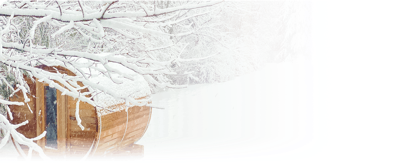 Cedar sauna in snowy landscape