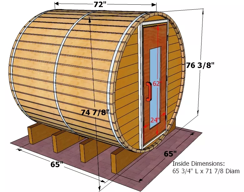 6 foot x 6 foot Barrel sauna