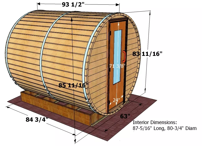 8 foot x 7 foot Barrel sauna (Wood)