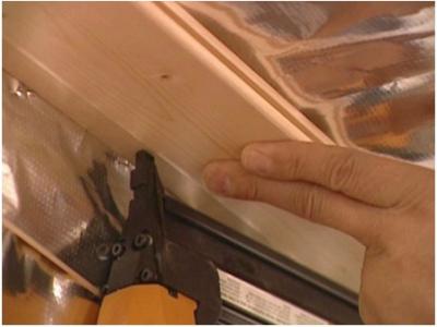 Install tongue and grove cedar boards for walls and ceilings