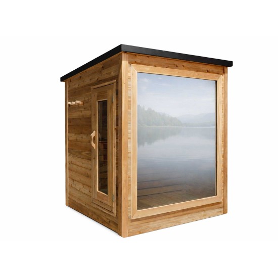 6' Red Cedar Mini Modern Panoramic Sauna Cabin – Electric Heater – Natural Cedar