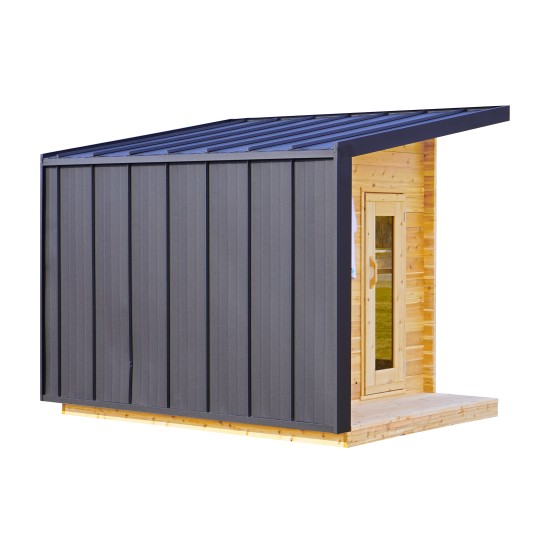 8' Red Cedar Modern Panoramic Sauna Cabin With 2' Porch – Electric Heater – Natural Cedar