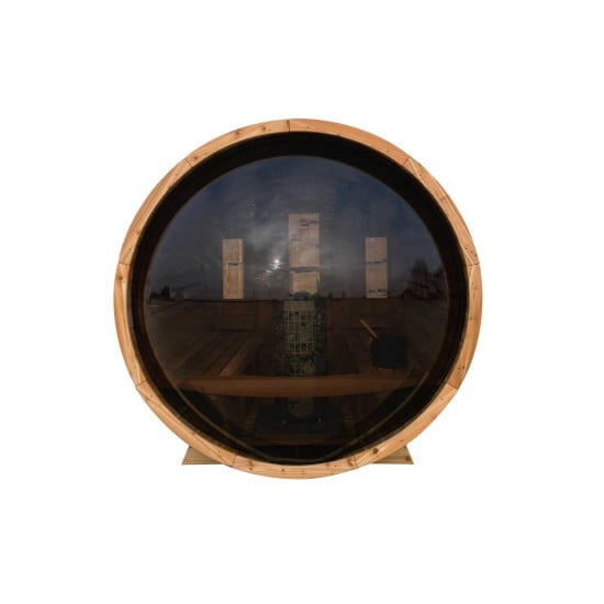 8' Red Cedar Panoramic Barrel Sauna With 2' Porch – Electric Heater – Natural Cedar