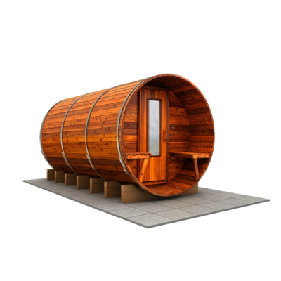 10 foot x 7 foot Knotty Cedar Barrel Sauna with Porch (Electric Heater)