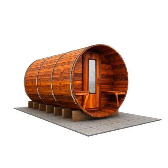 10 foot x 7 foot Knotty Cedar Barrel Sauna with Porch (Electric Heater)