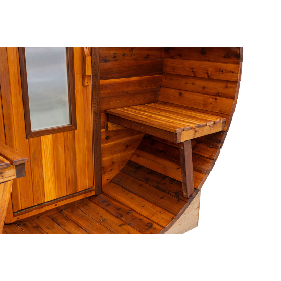 10 foot x 7 foot Knotty Cedar Barrel Sauna with Porch (Electric Heater)