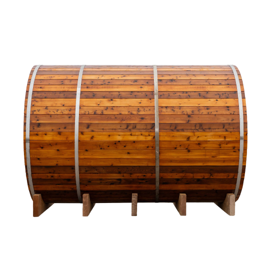 10 foot x 7 foot Knotty Cedar Barrel Sauna with Porch (Electric Heater)