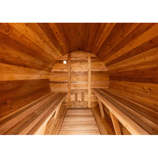 10 foot x 7 foot Knotty Cedar Barrel Sauna with Porch (Electric Heater)
