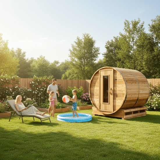 6 foot x 6 foot Knotty Cedar Barrel Sauna (Electric Heater)