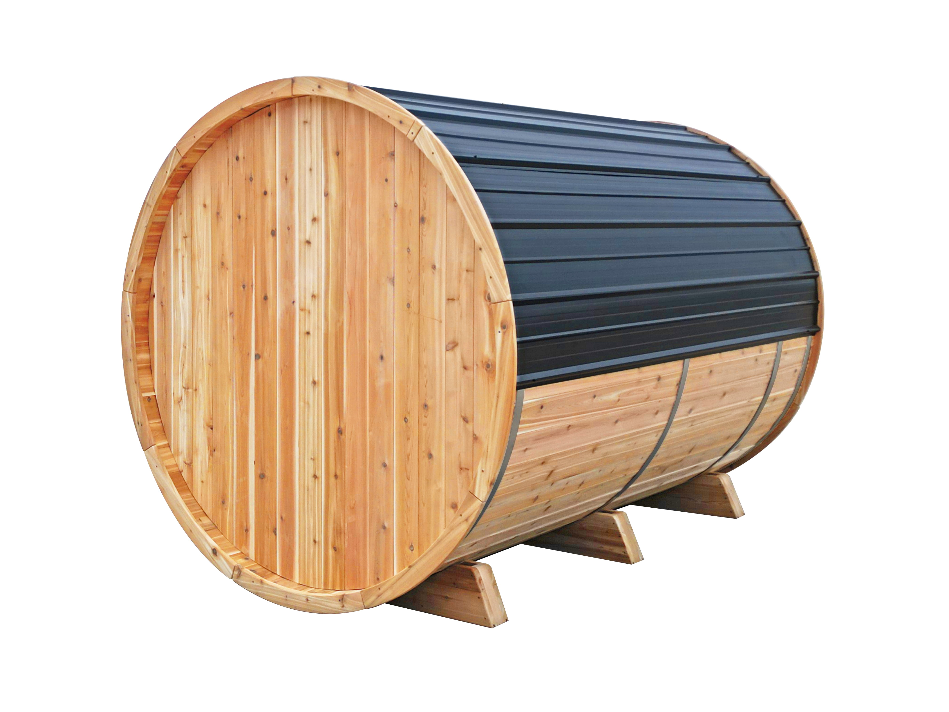 8' Red Cedar Barrel Sauna With 2' Porch