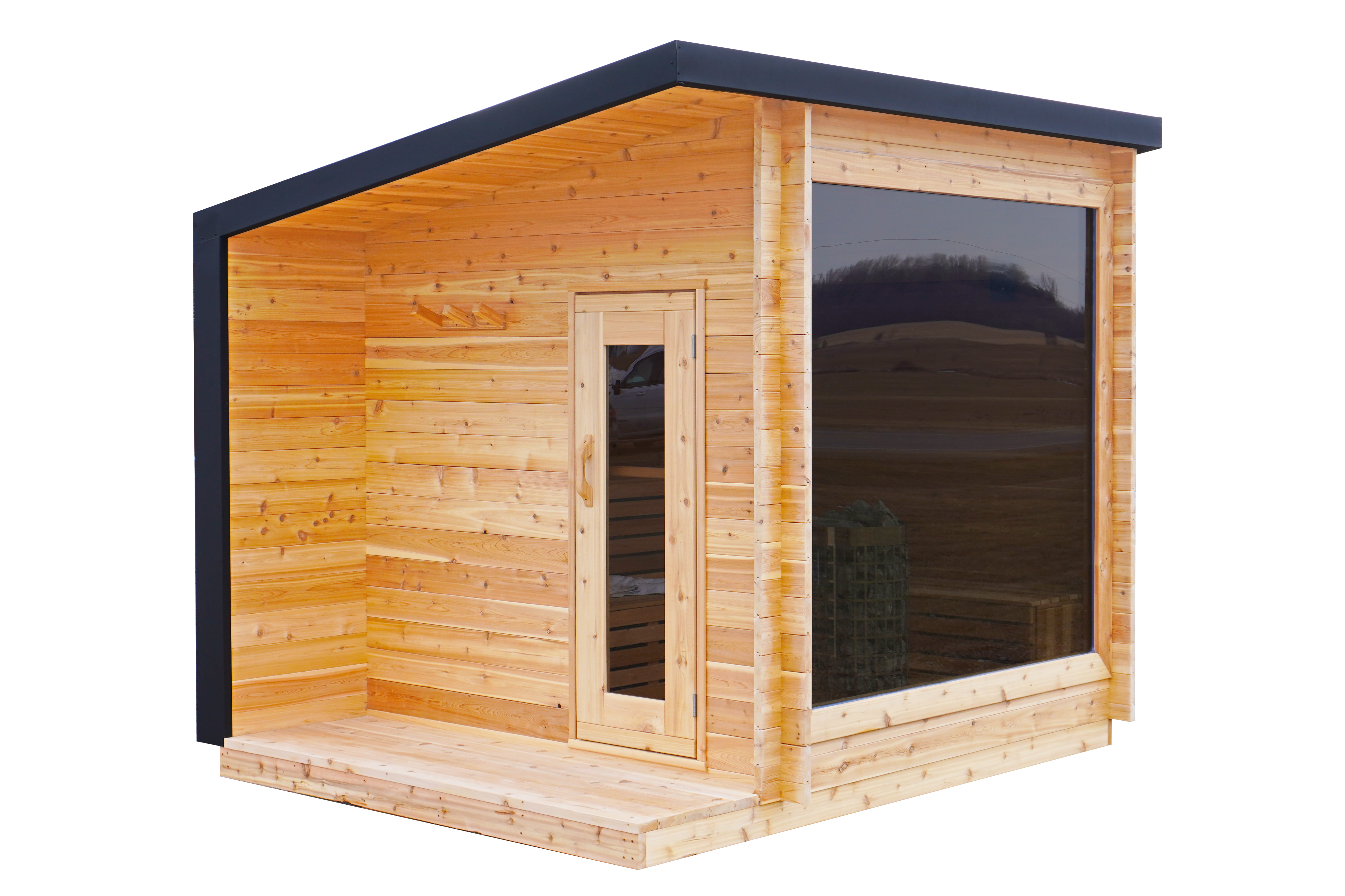 8' Red Cedar Modern Panoramic Sauna Cabin With 2' Porch