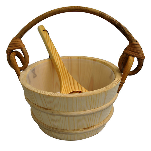 Pine Sauna Bucket with Scoop Ladle & Liner | Cedar Barrel Saunas